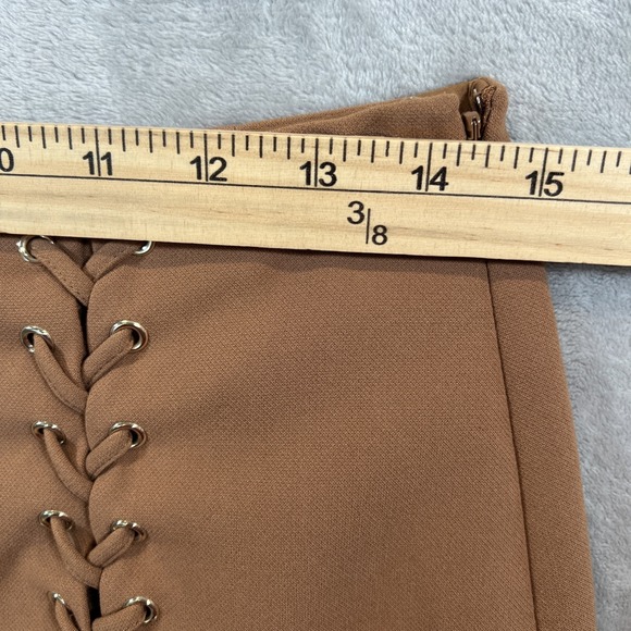 White House Black Market Skirt Lace-Up Short Caramel Brown Size 4 Office Teacher - Picture 11 of 13